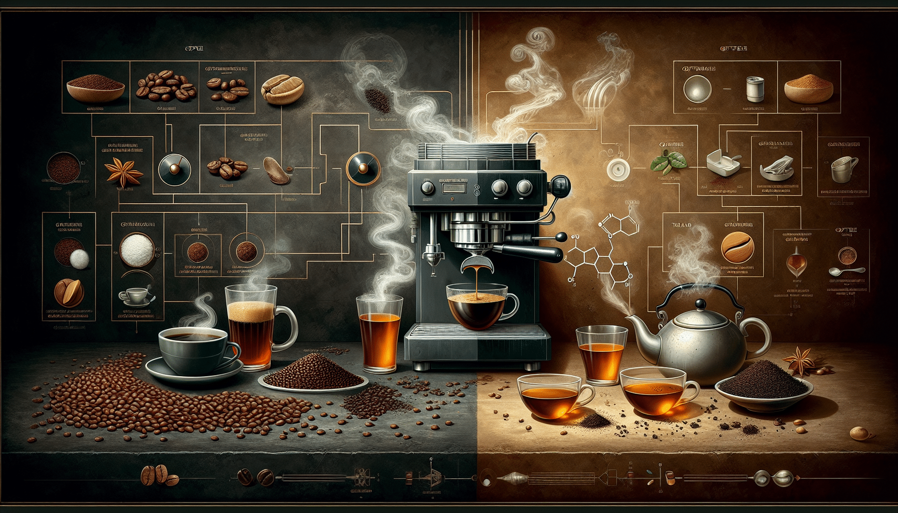 Artistic contrasts: coffee versus tea brewing processes infographic