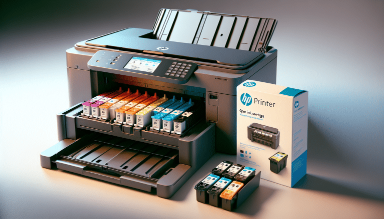 Close-up of hp printer's user-friendly cartridge system.