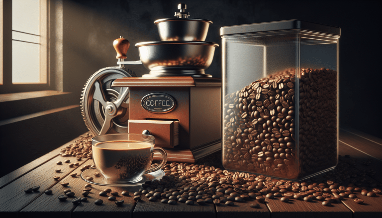 Coffee brewing process on a wooden countertop.