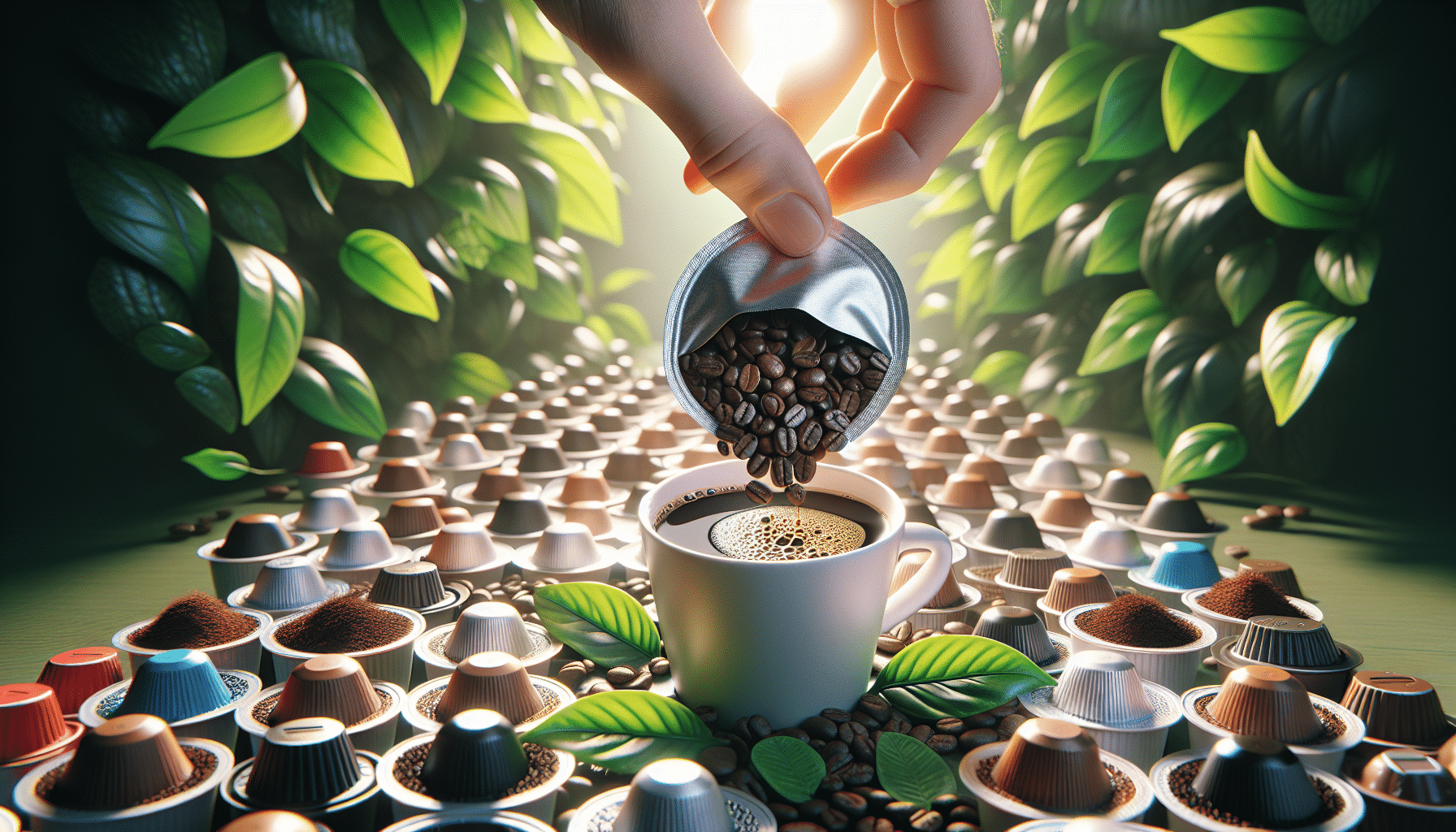 Eco-friendly coffee journey: from sustainable pod to cup.