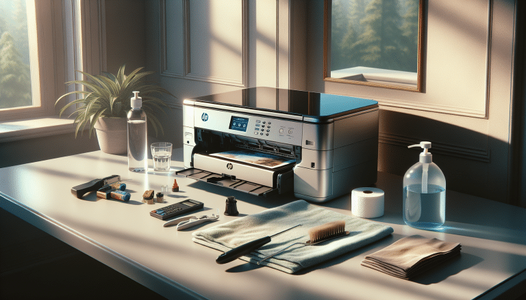 Organized workstation setup for cleaning hp ink cartridge