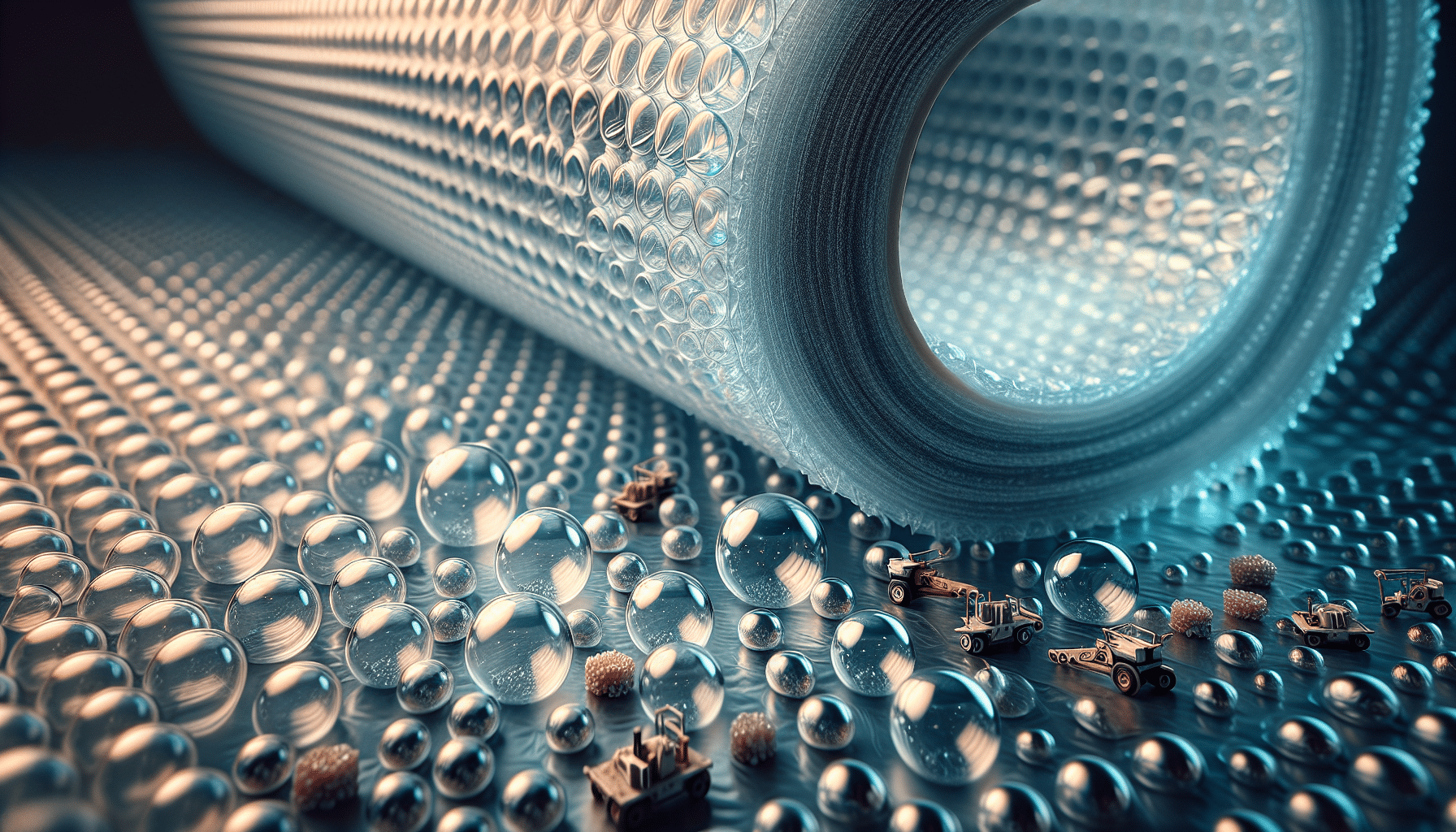 Bubble wrap production with close-up on air bubbles