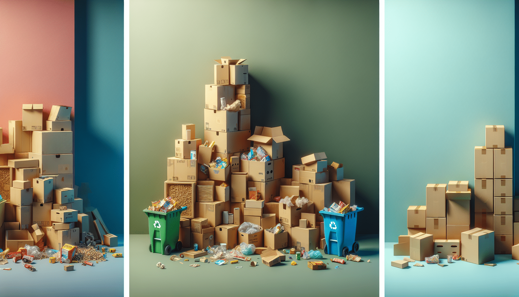 Cardboard boxes journey: usage, recycling and renewal depicted