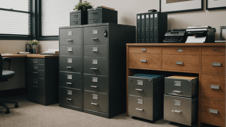 Diverse filing cabinets in a neatly organized office