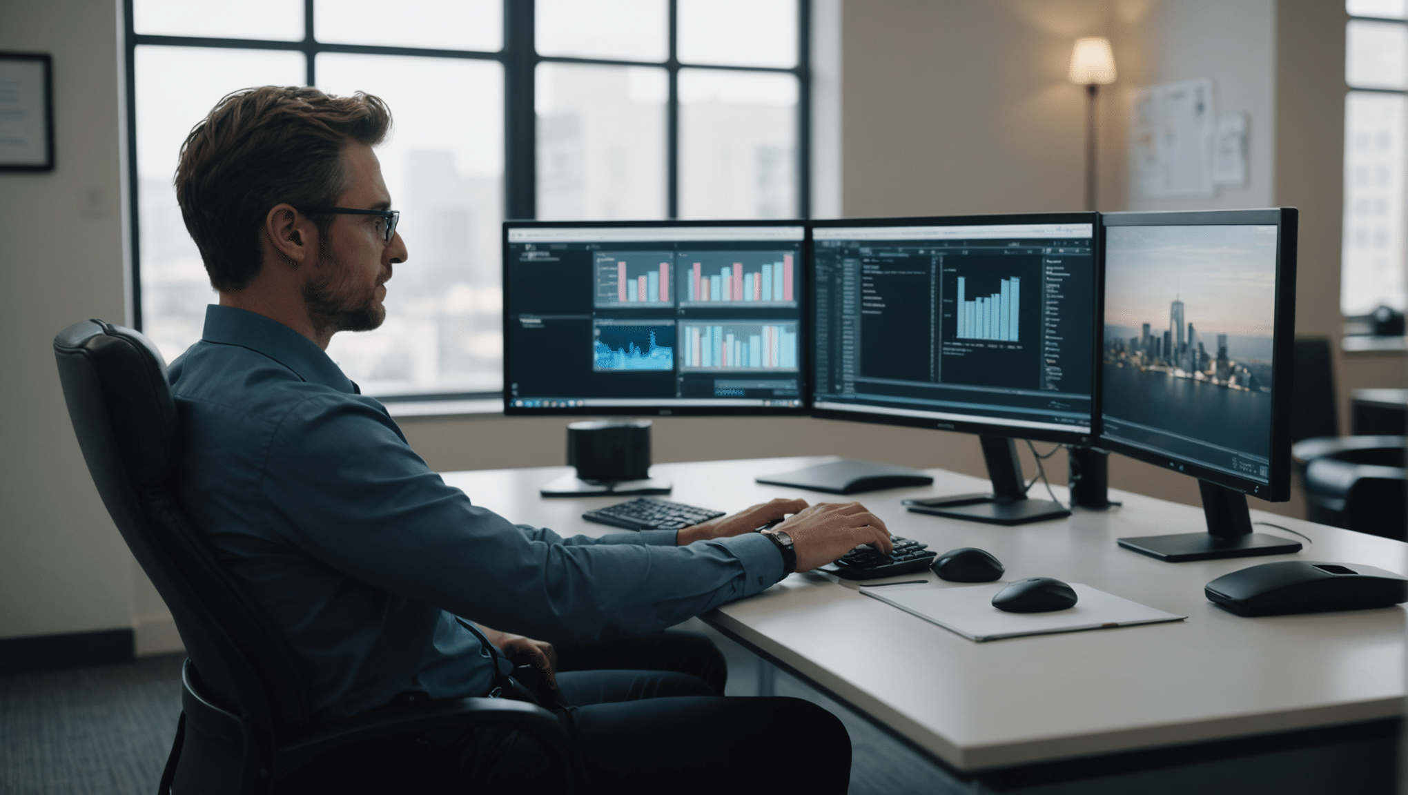 Person demonstrating perfect ergonomic posture at office desk