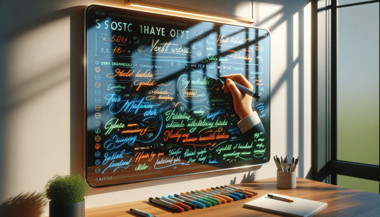 Hand writing on vibrant tempered glass office board.