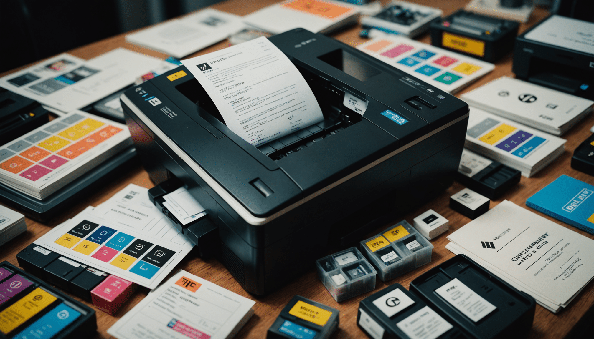 Cluttered workspace reflecting concerns about ink compatibility.