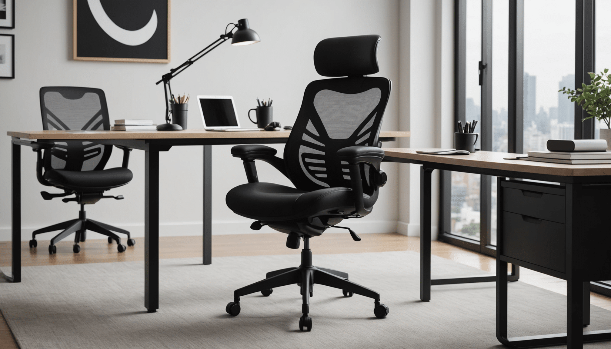 Elegant ergonomic office chair in stylish modern workspace.