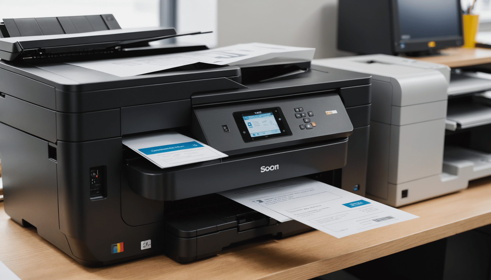 Modern office printer producing high-quality, vibrant documents.