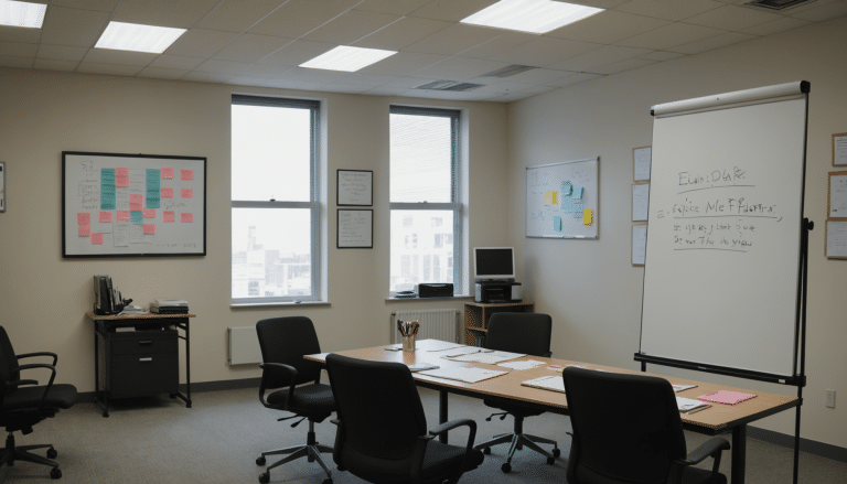 Bright office meeting room prepared for brainstorming session