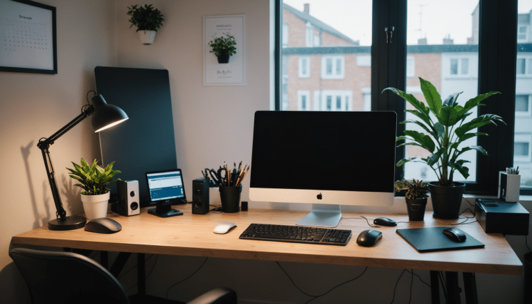 Minimalist modern desk setup for productive workspace.