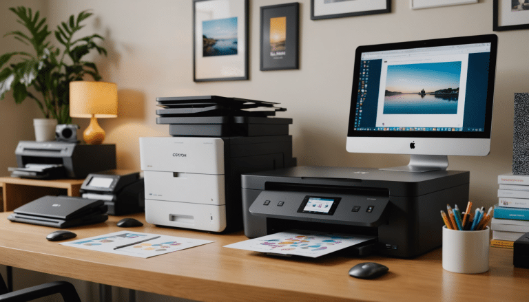 Modern home office with sleek printer setup.