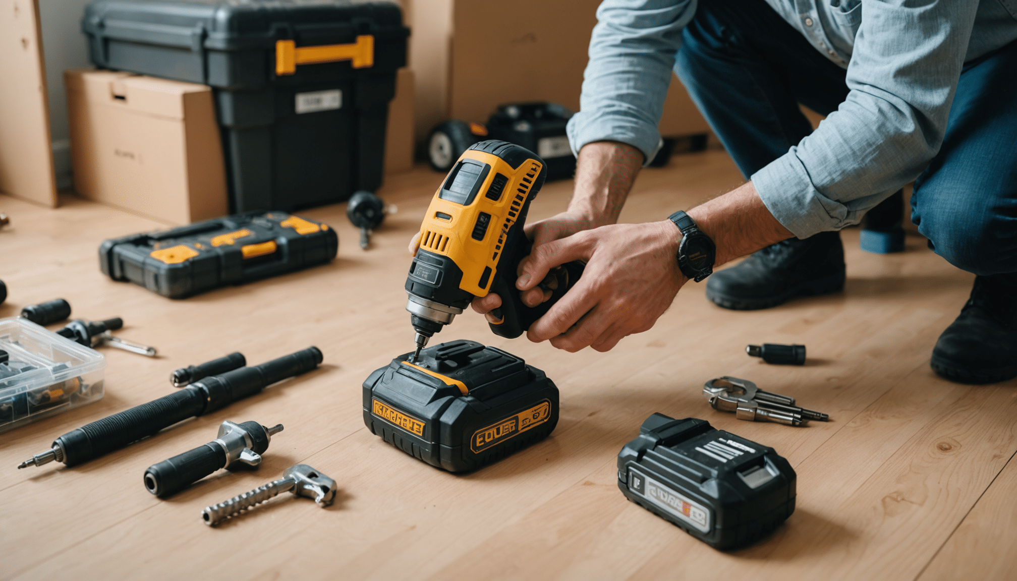 Assembling furniture and changing tire with cordless tools.