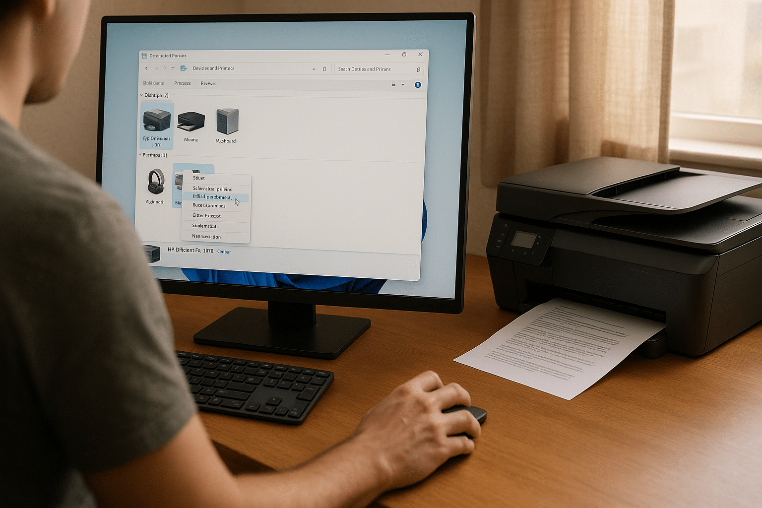 Casual home office setup with active printer maintenance.