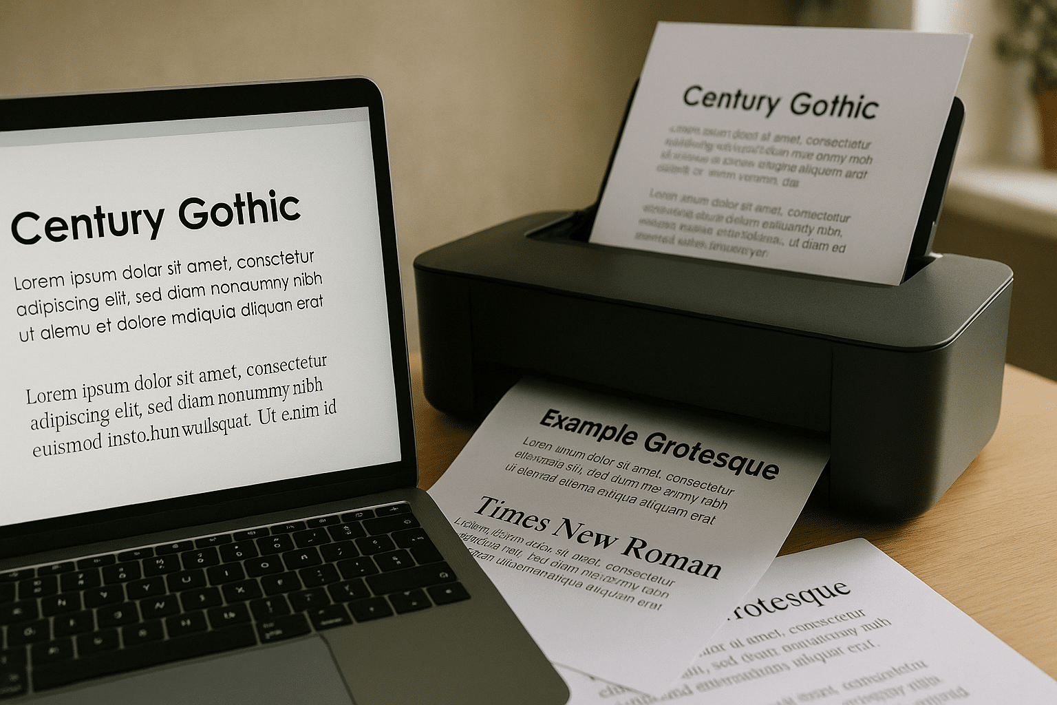 Computer screen displaying document amidst printing comparisons.