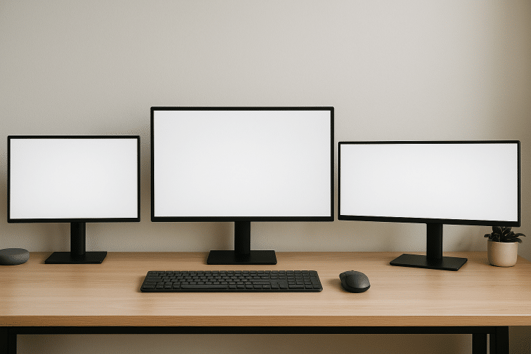 Three monitors compared and ultrawide display Image Image