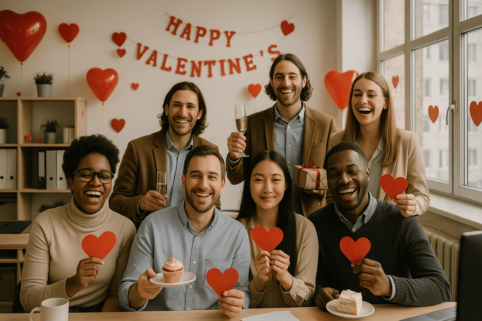Office team celebrates Valentines Day with joyful spirit