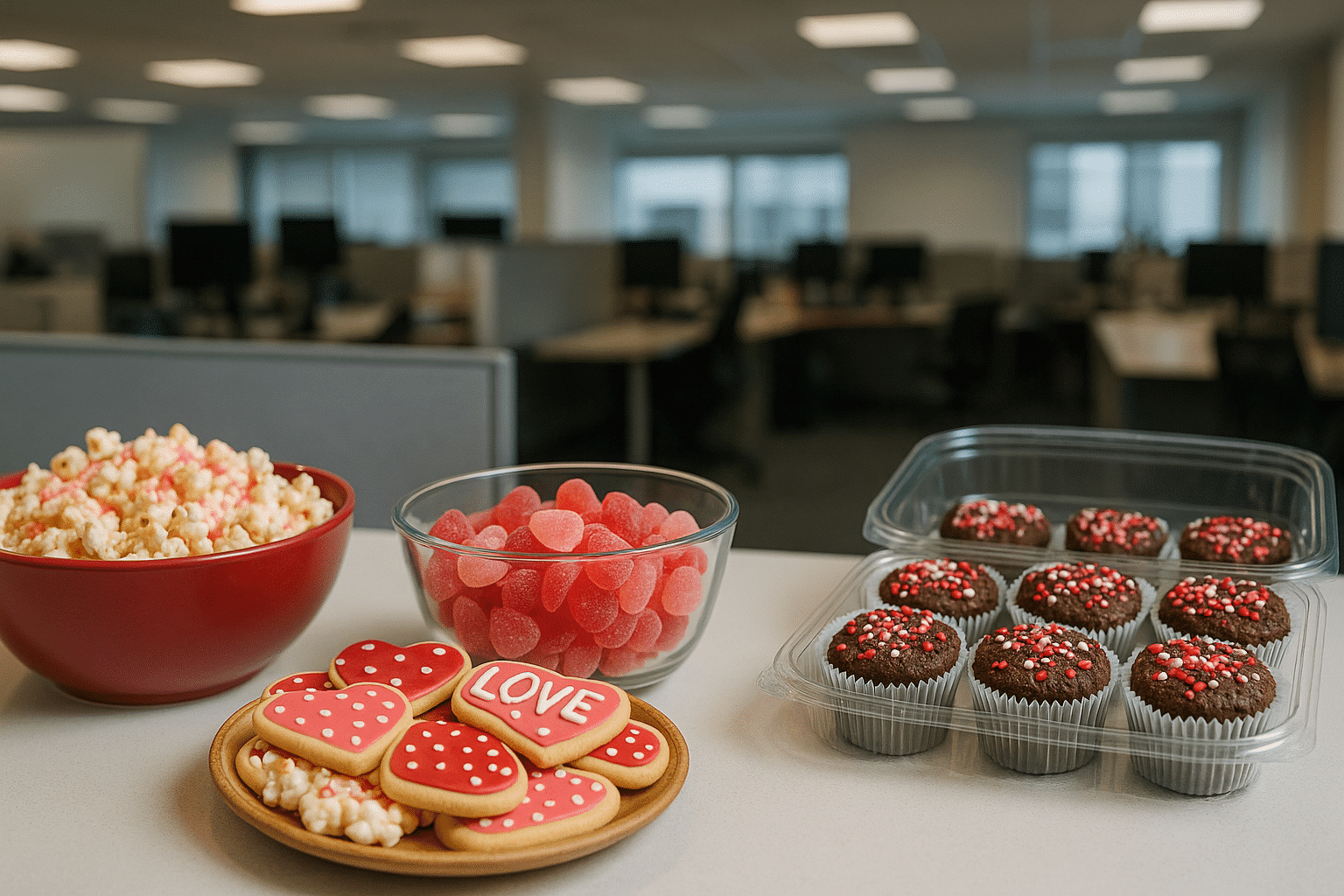 Celebrating Valentine's Day at Work: Professional and Inclusive Ideas Valentines treats for everyone at the office station