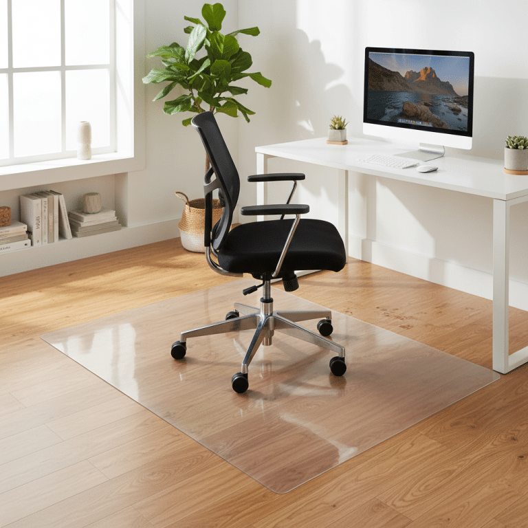 Chair mat protects floor in stylish office space