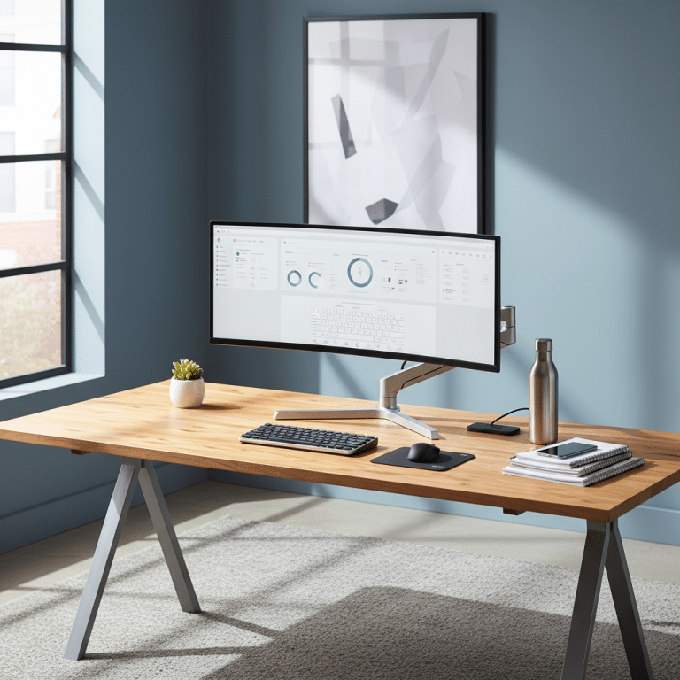 How to Choose the Right Monitor Arm for Your Workspace Ergonomic setup with sleek monitor arm and desk
