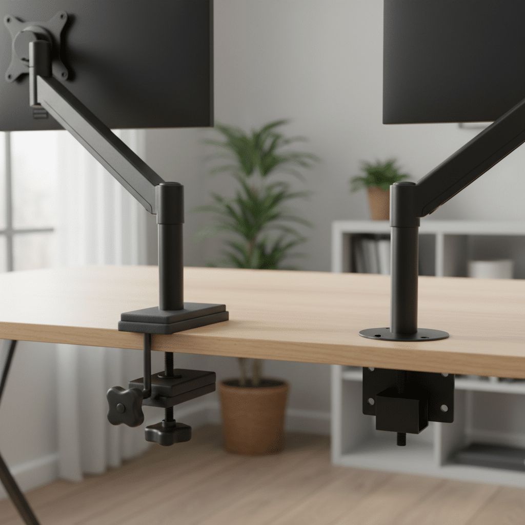 How to Choose the Right Monitor Arm for Your Workspace Monitor arm showcasing clamp and grommet mounting options