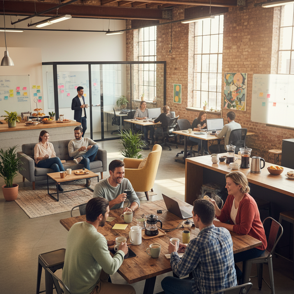 Coffee vs Tea at Work: Balancing Productivity, Cost, and Preference Employees enjoying coffee break in a collaborative workspace