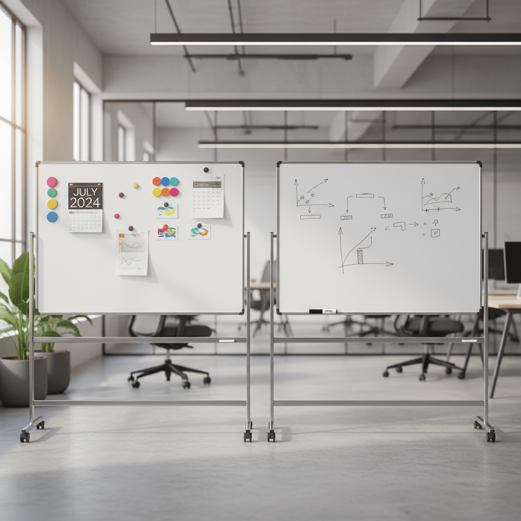 Magnetic and nonmagnetic whiteboards in modern office setting