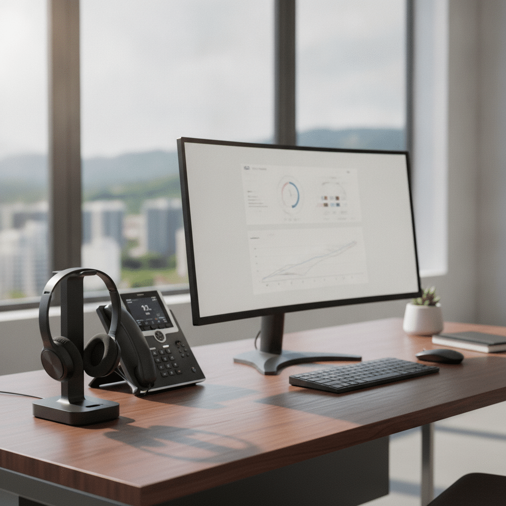 Highquality headset complements modern office desk setup Image