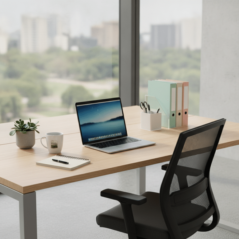 Welcoming office desk setup with essential stationery items