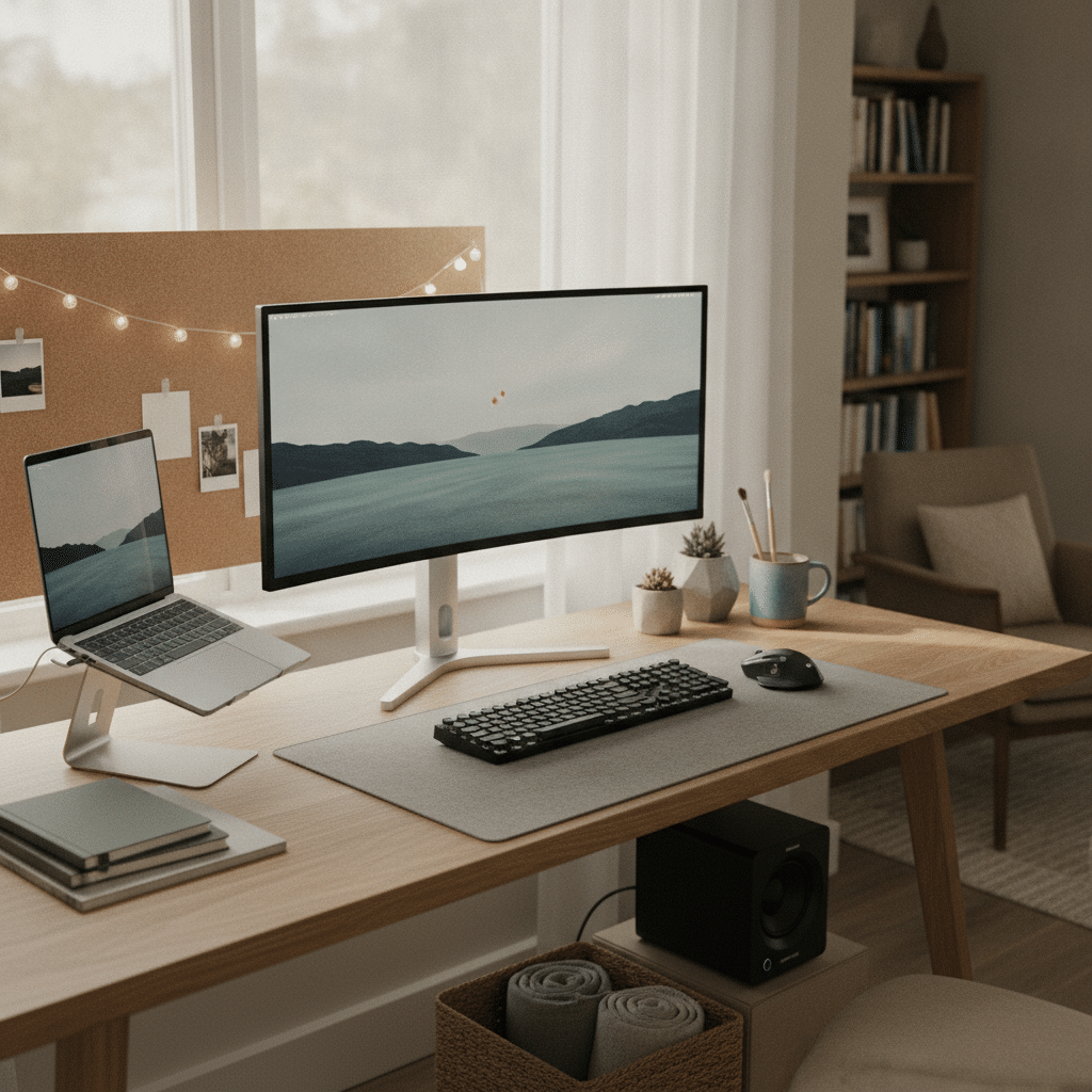 Modern desk setup with sleek accessories and organization