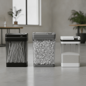 Strip cross and micro cut paper shredders displayed