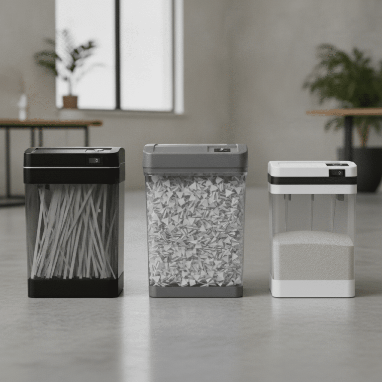 Strip cross and micro cut paper shredders displayed